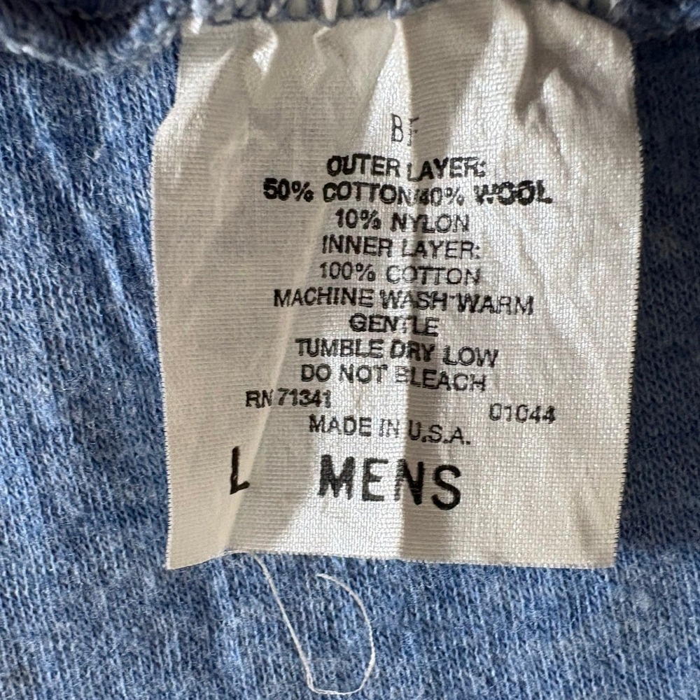 LL Bean River Driver's Shirt Mens Large Tall Blue Henley Wool Blend Made in USA - Picture 5 of 7